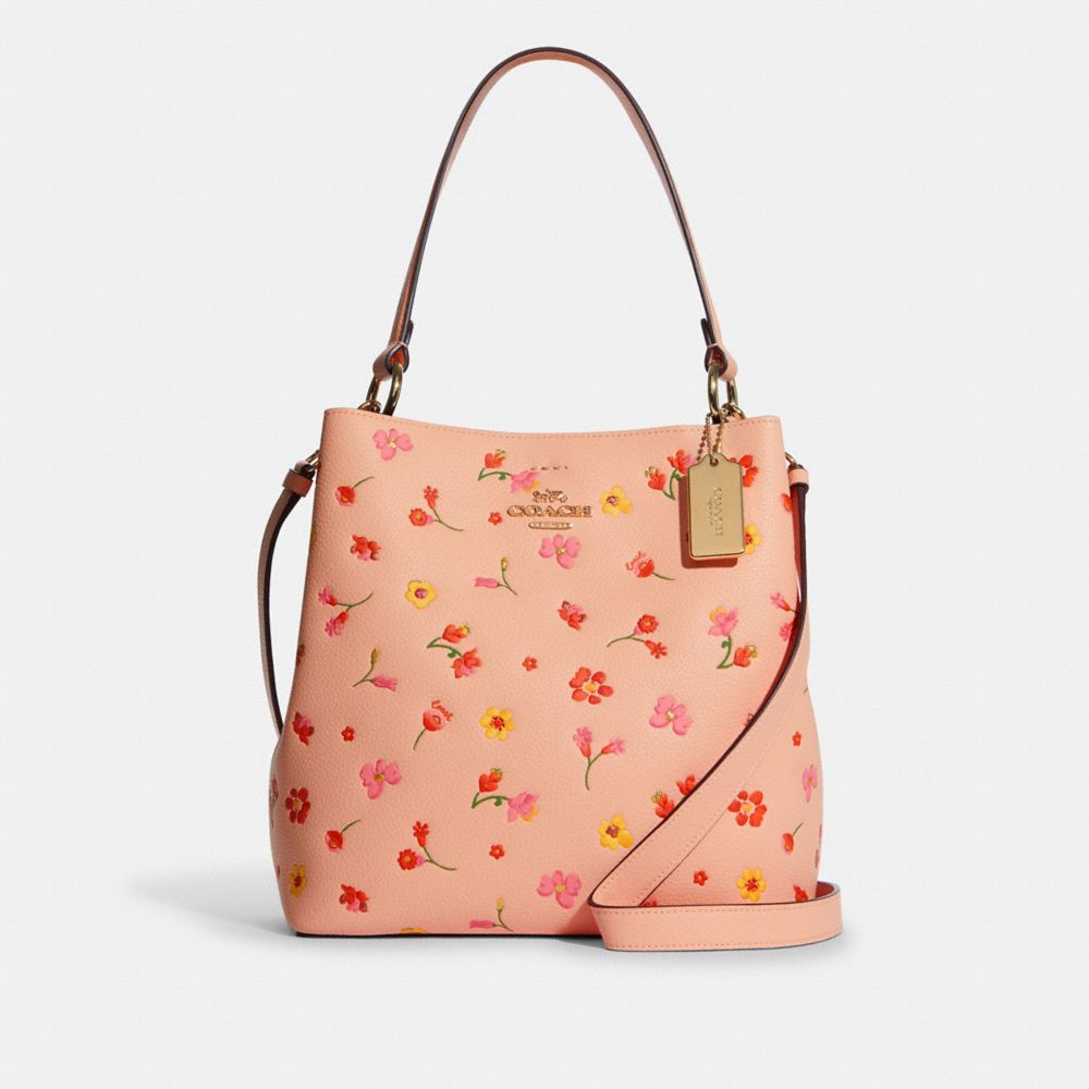 Town Bucket Bag With Mystical Floral Print - C8214 - GOLD/FADED BLUSH MULTI