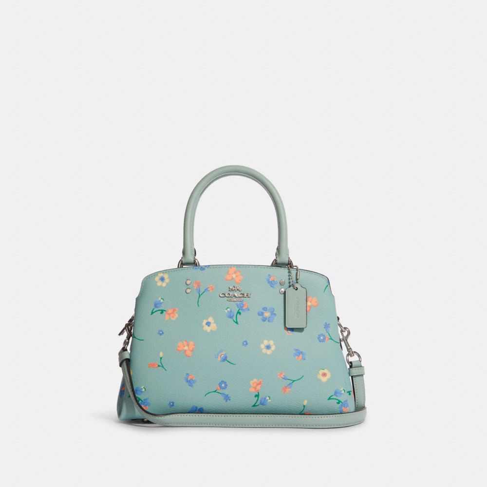 COACH Mini Lillie Carryall With Mystical Floral Print - SILVER/LIGHT TEAL MULTI - C8216