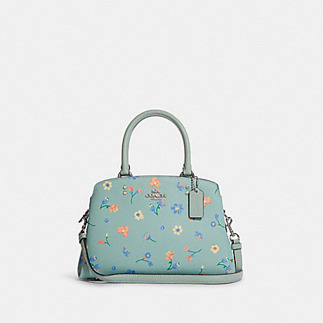 COACH Mini Lillie Carryall With Mystical Floral Print - SILVER/LIGHT TEAL MULTI - C8216