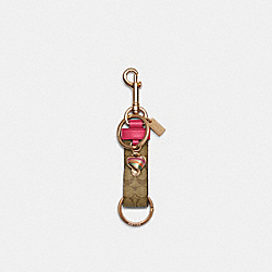 Trigger Snap Bag Charm In Signature Canvas With Heart Charm - GOLD/KHAKI BOLD PINK - COACH C8218