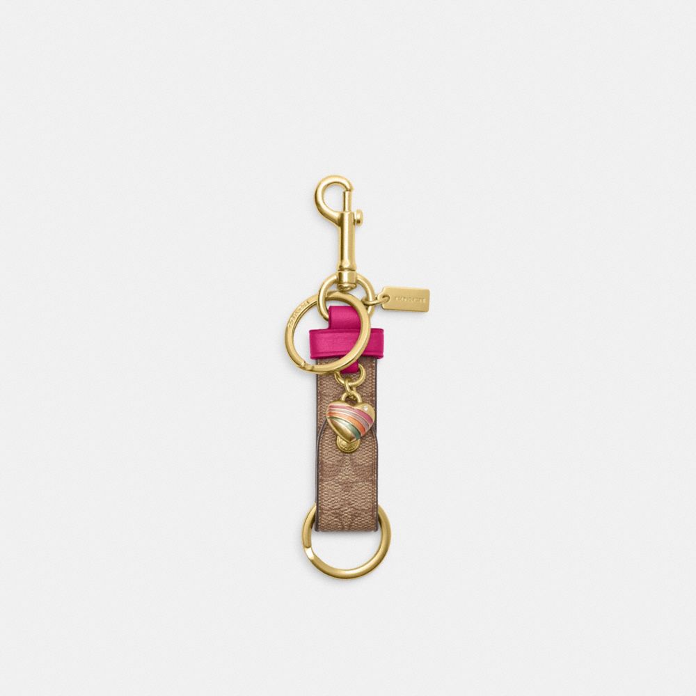 Trigger Snap Bag Charm In Signature Canvas With Heart Charm - C8218 - Im/Khaki/Cerise