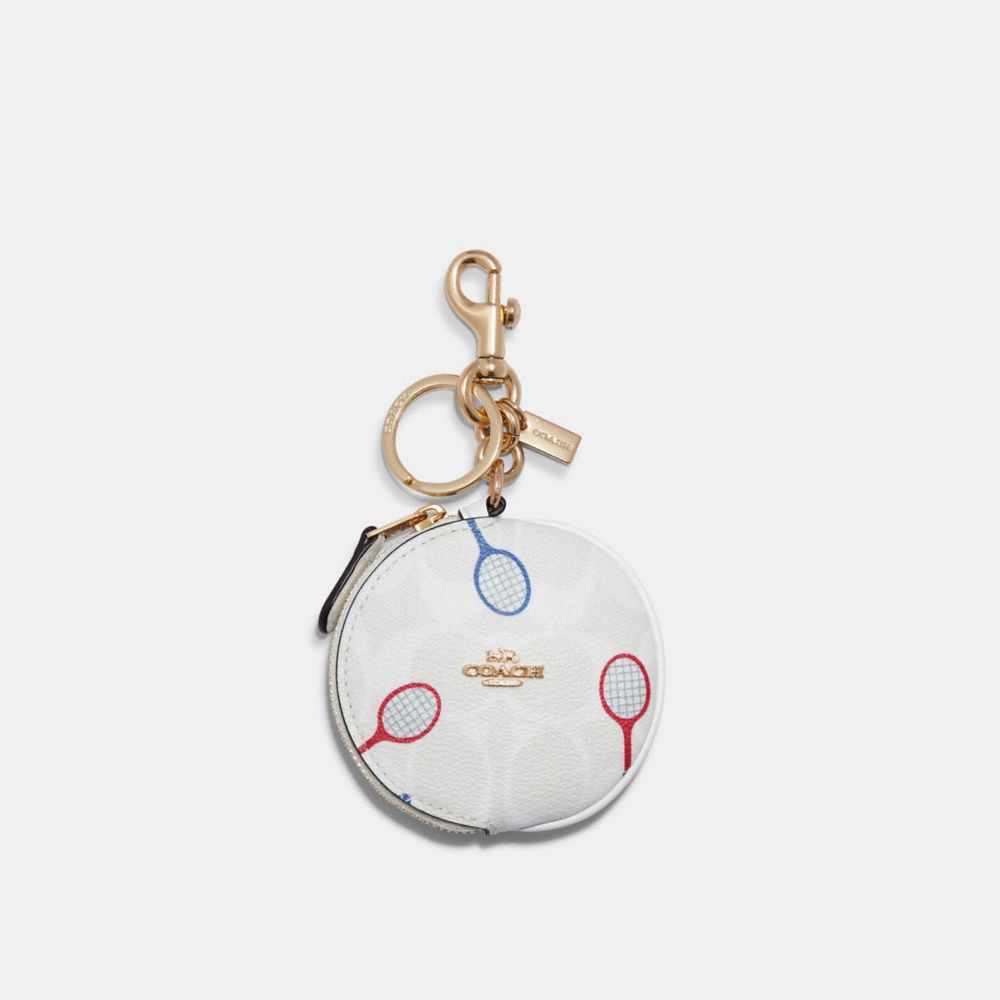 Circular Coin Pouch In Signature Canvas With Racquet Print - C8219 - GOLD/CHALK