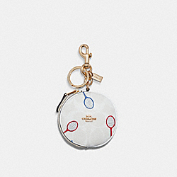 Circular Coin Pouch In Signature Canvas With Racquet Print - GOLD/CHALK - COACH C8219