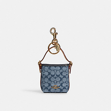 COACH Mini Val Duffle Bag Charm In Signature Chambray - GOLD/DENIM - C8223