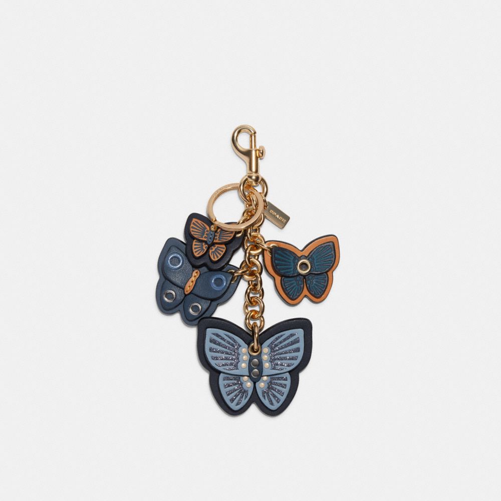 Butterfly Cluster Bag Charm - C8224 - Gold/Denim Multi