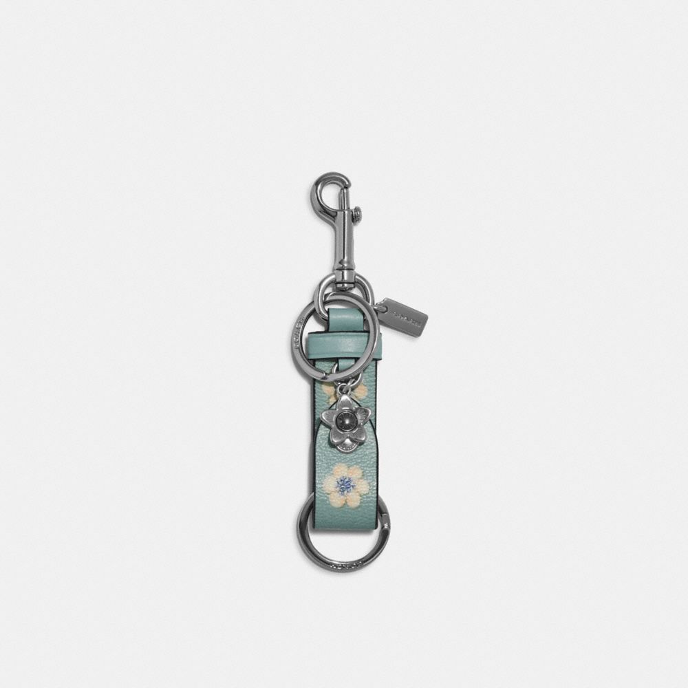 Trigger Snap Bag Charm With Mystical Floral Print - C8226 - LIGHT TEAL/SILVER