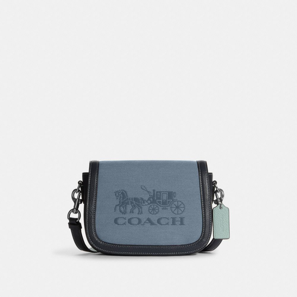 COACH Saddle Bag In Colorblock With Horse And Carriage - SILVER/MARBLE BLUE MULTI - C8228