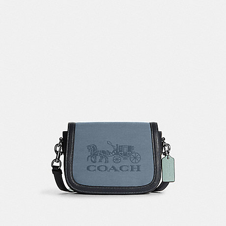 COACH C8228 Saddle Bag In Colorblock With Horse And Carriage SILVER/MARBLE BLUE MULTI