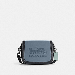COACH C8228 - Saddle Bag In Colorblock With Horse And Carriage SILVER/MARBLE BLUE MULTI