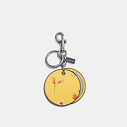 Mirror Bag Charm With Mystical Floral Print - C8233 - SILVER/RETRO YELLOW