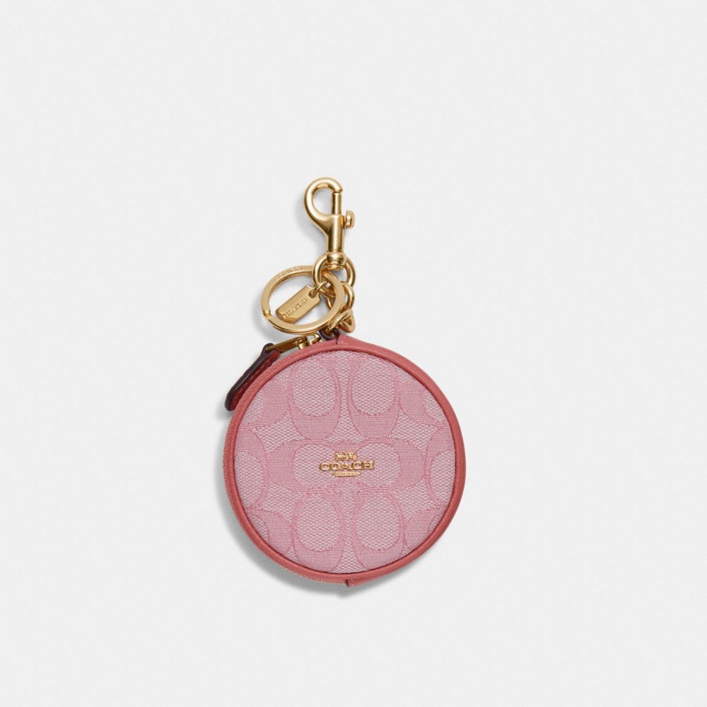 Circular Coin Pouch In Signature Jacquard - GOLD/TAFFY - COACH C8238