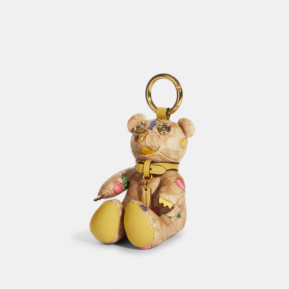 COACH C8241 - Bear Bag Charm In Signature Canvas With Dreamy Veggie Print GOLD/LIGHT KHAKI MULTI