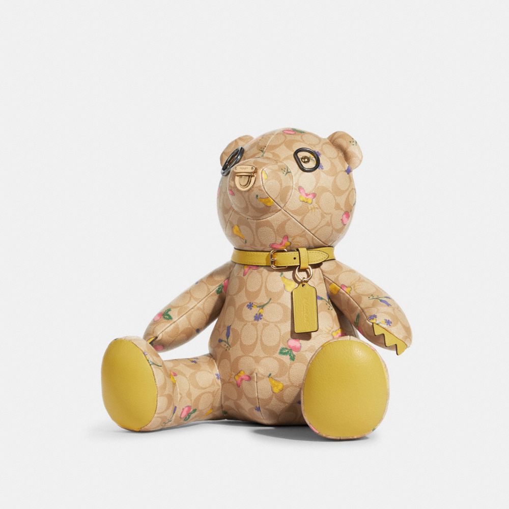 Medium Collectible Bear In Signature Canvas With Dreamy Veggie Print - GOLD/LIGHT KHAKI MULTI - COACH C8242