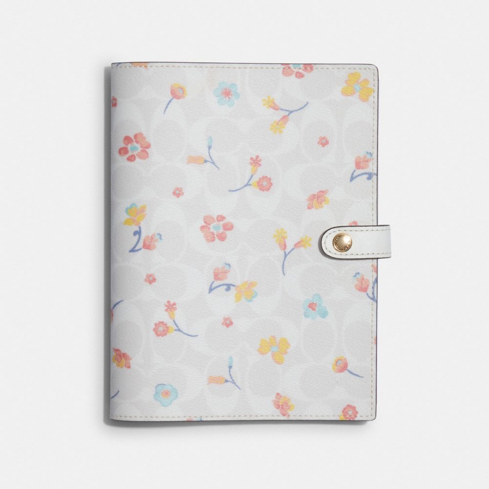Notebook In Signature Canvas With Mystical Floral Print - C8244 - GOLD/CHALK MULTI