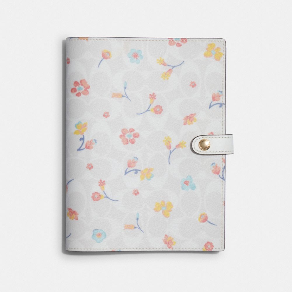 COACH Notebook In Signature Canvas With Mystical Floral Print - GOLD/CHALK MULTI - C8244