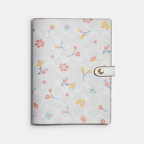 COACH Notebook In Signature Canvas With Mystical Floral Print - GOLD/CHALK MULTI - C8244