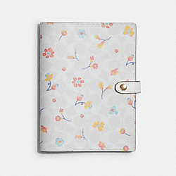 Notebook In Signature Canvas With Mystical Floral Print - GOLD/CHALK MULTI - COACH C8244