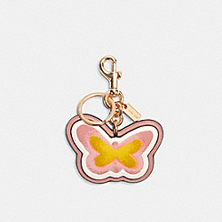 Butterfly Bag Charm In Signature Canvas - C8248 - GOLD/PINK