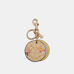 Mirror Bag Charm In Signature Canvas With Dreamy Veggie Print - C8251 - GOLD/LIGHT KHAKI/PINK