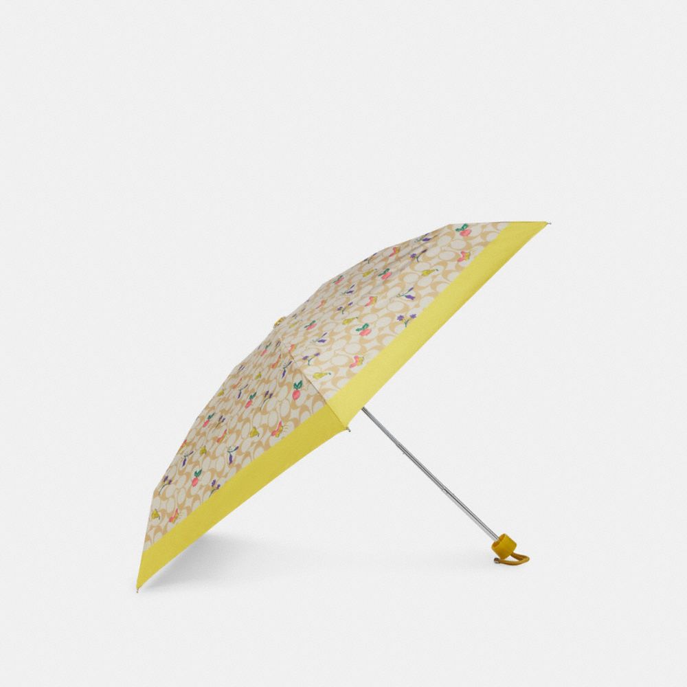 Uv Protection Mini Umbrella In Signature Dreamy Veggie Print - GOLD/LIGHT KHAKI/PINK - COACH C8252