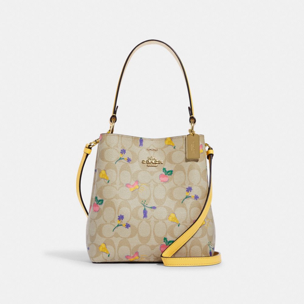 Small Town Bucket Bag In Signature Canvas With Dreamy Veggie Print - GOLD/LIGHT KHAKI/RETRO YELLOW - COACH C8254