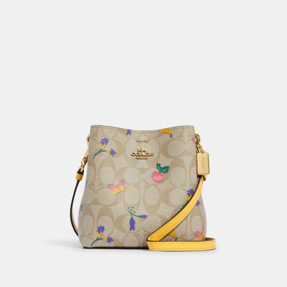 COACH Mini Town Bucket Bag In Signature Canvas With Dreamy Veggie Print - GOLD/LIGHT KHAKI/RETRO YELLOW - C8255