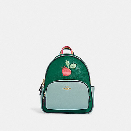 COACH C8259 Mini Court Backpack With Radish GOLD/GREEN/LIGHT-TEAL-MULTI