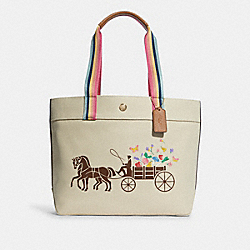 Tote With Dreamy Veggie Horse And Carriage - C8260 - GOLD/NATURAL MULTI