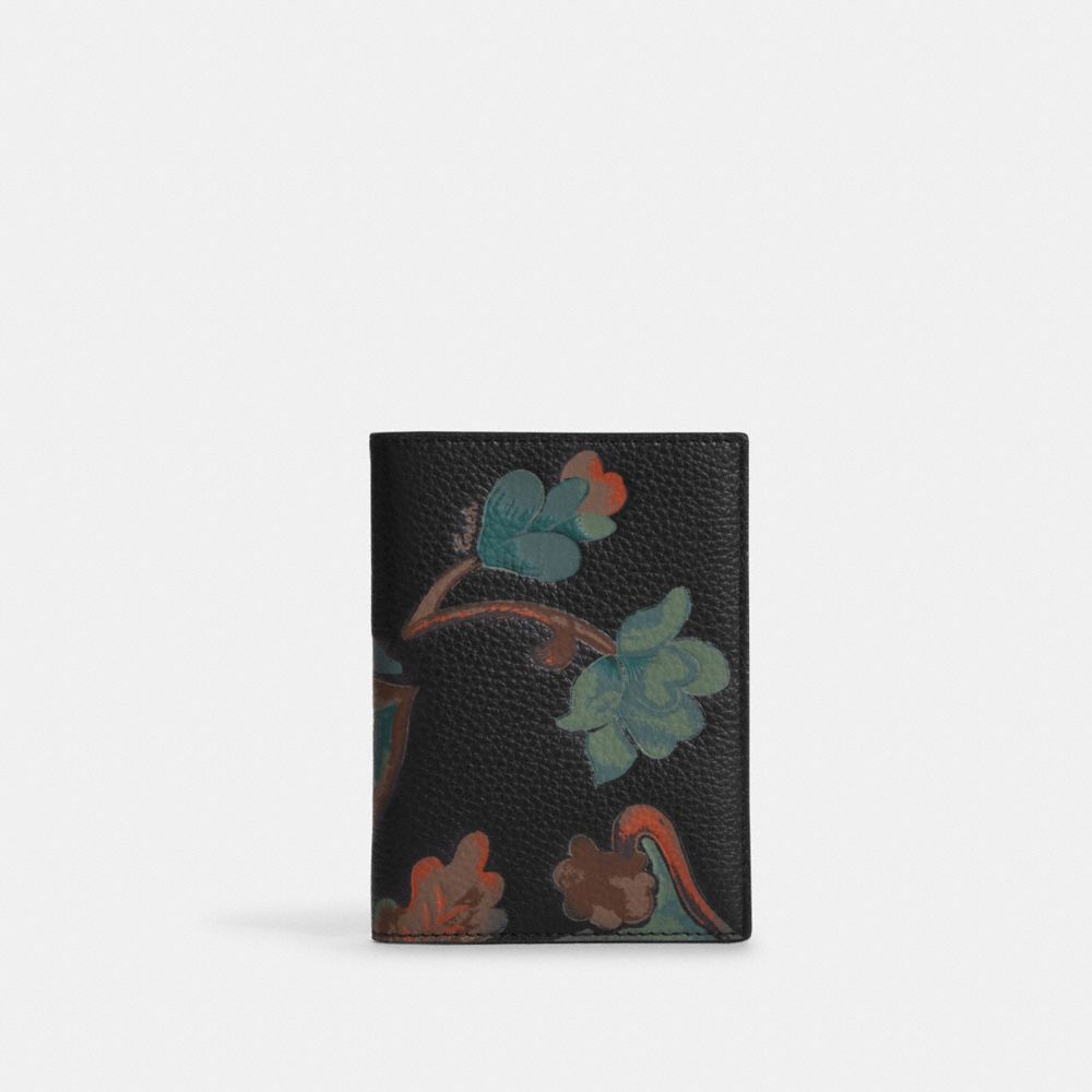 Passport Case With Dreamy Leaves Print - C8261 - GUNMETAL/BLACK MULTI