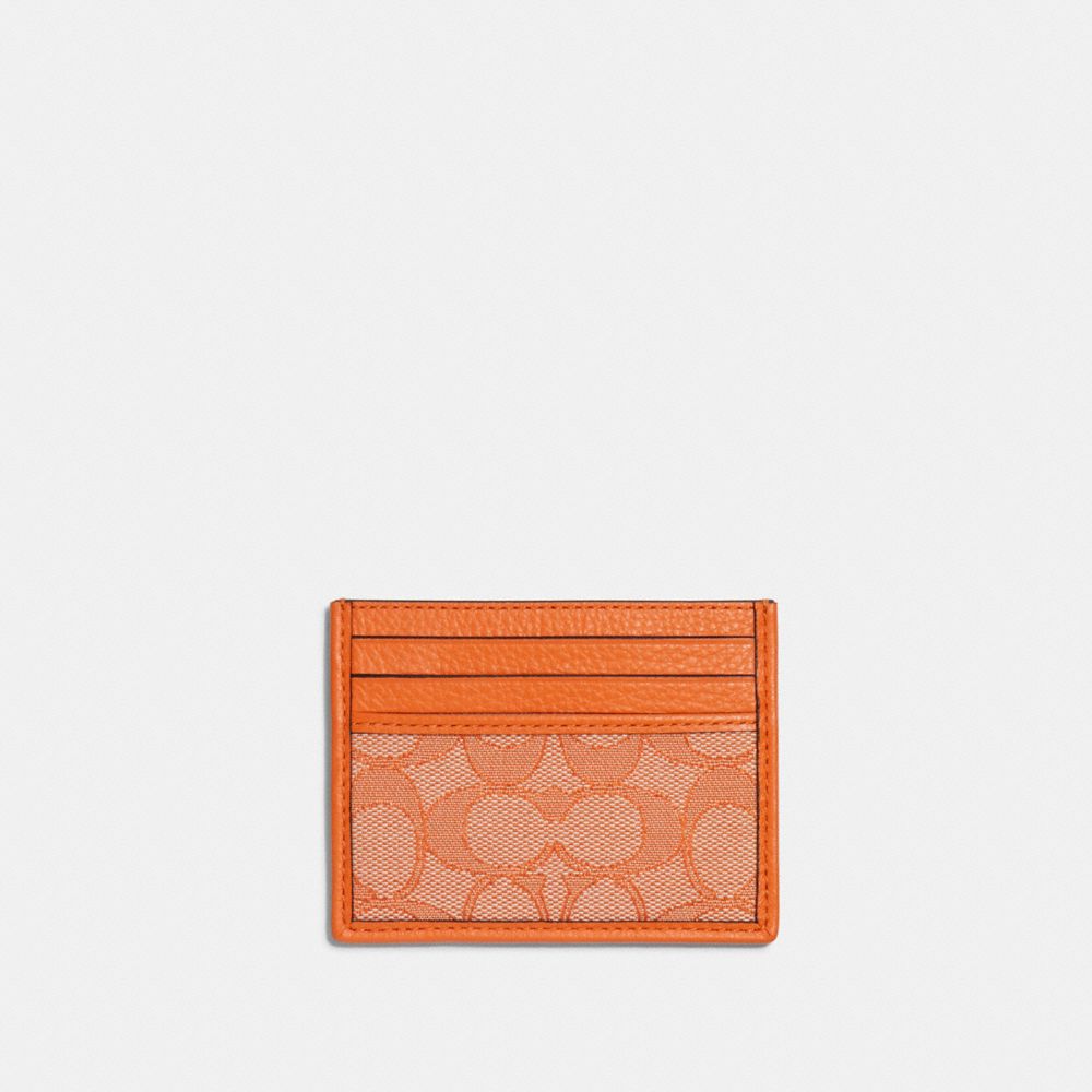 COACH C8265 Slim Id Card Case In Signature Jacquard GUNMETAL/CANDIED ORANGE