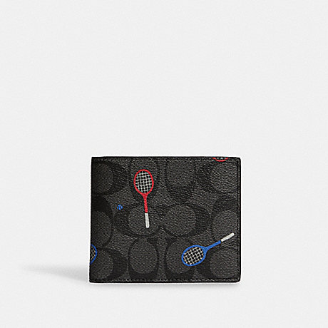 COACH C8267 Id Billfold Wallet In Signature Canvas With Racquet Print GUNMETAL/CHARCOAL-MULTI