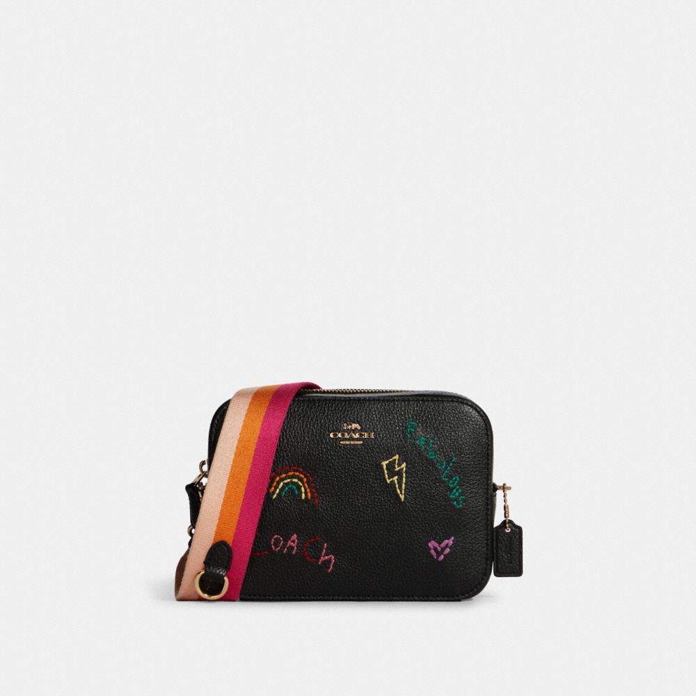 Mini Camera Bag With Diary Embroidery - C8274 - GOLD/BLACK MULTI
