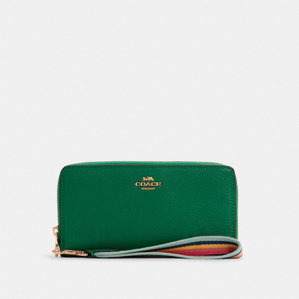 COACH Long Zip Around Wallet - GOLD/GREEN - C8277