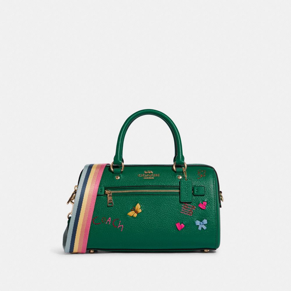 COACH C8280 Rowan Satchel With Diary Embroidery GOLD/GREEN MULTI