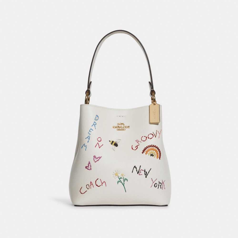 Small Town Bucket Bag With Diary Embroidery - GOLD/CHALK MULTI - COACH C8282