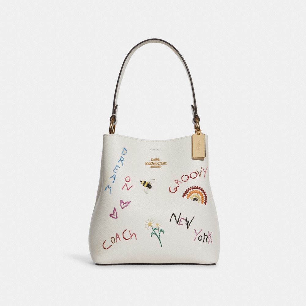 COACH C8282 - Small Town Bucket Bag With Diary Embroidery GOLD/CHALK MULTI