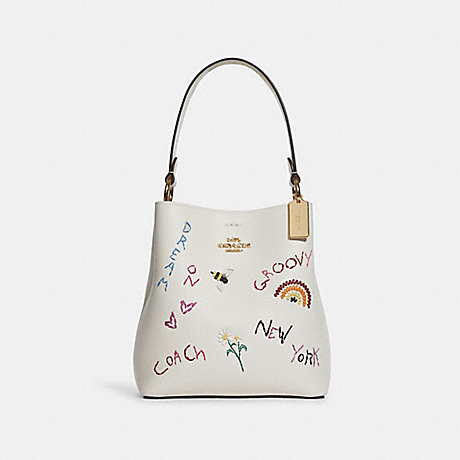 COACH Small Town Bucket Bag With Diary Embroidery - GOLD/CHALK MULTI - C8282