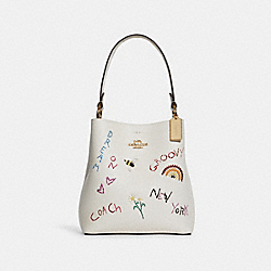 Small Town Bucket Bag With Diary Embroidery - C8282 - GOLD/CHALK MULTI