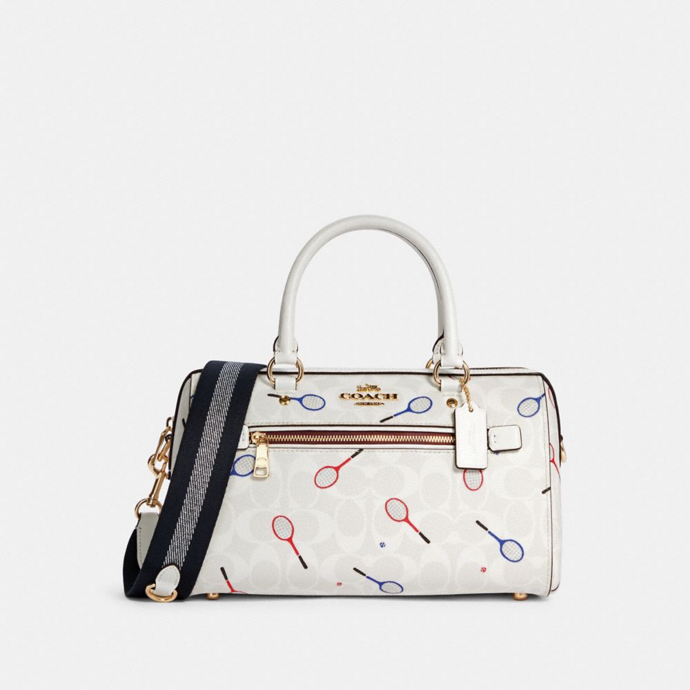 COACH Rowan Satchel In Signature Canvas With Racquet Print - GOLD/CHALK MULTI - C8285