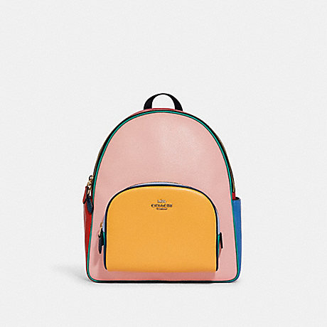 COACH Court Backpack In Colorblock - GOLD/POWDER PINK MULTI - C8299