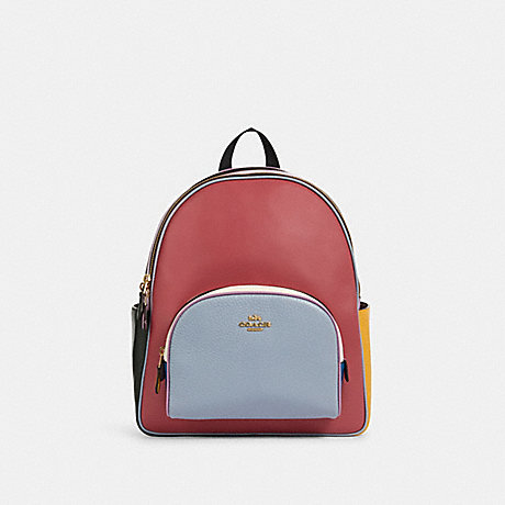 COACH Court Backpack In Colorblock - GOLD/WATERMELON MULTI - C8299