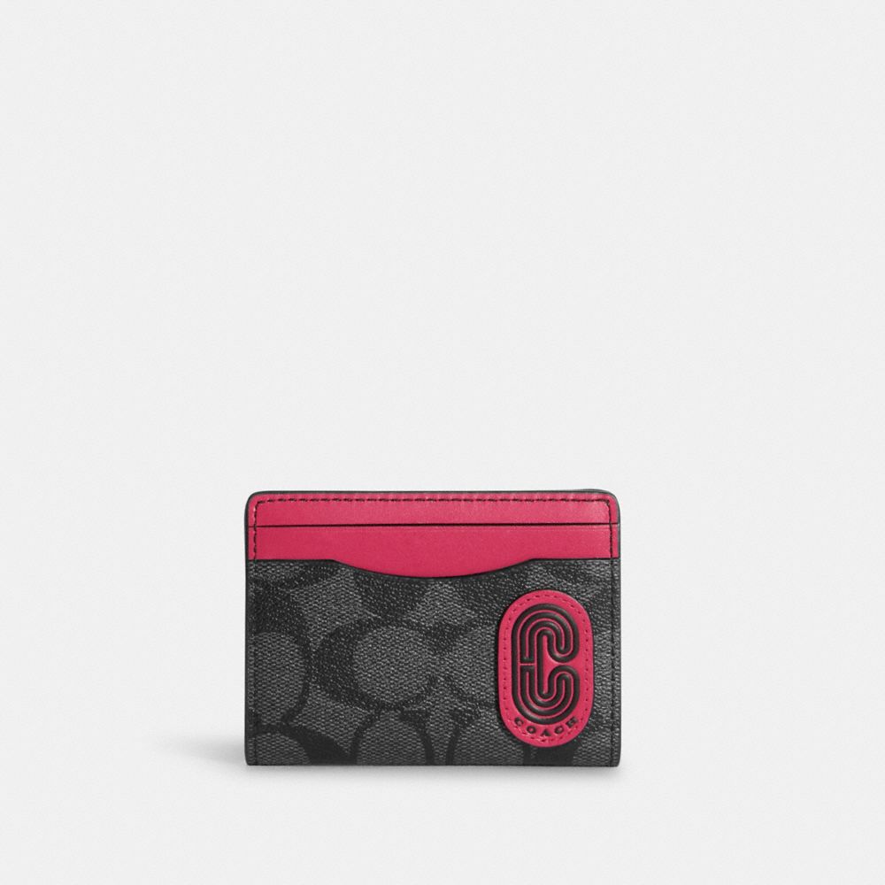 Magnetic Card Case In Colorblock Signature Canvas With Coach Patch - C8305 - GUNMETAL/CHARCOAL/DENIM MULTI