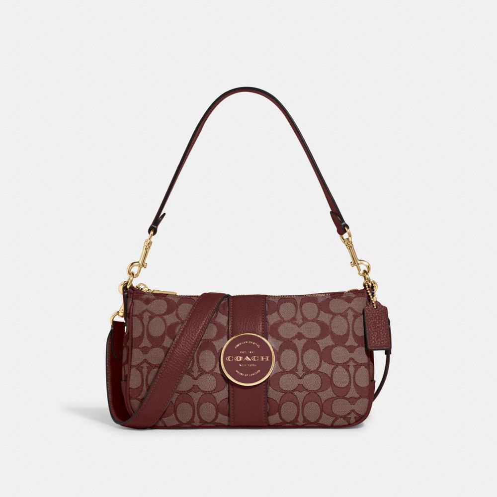 COACH C8306 Lonnie Baguette In Signature Jacquard GOLD/WINE