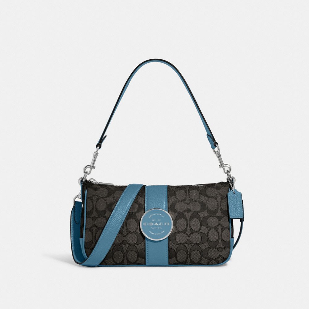 COACH C8306 Lonnie Baguette In Signature Jacquard SV/BLACK SMOKE/PACIFIC BLUE