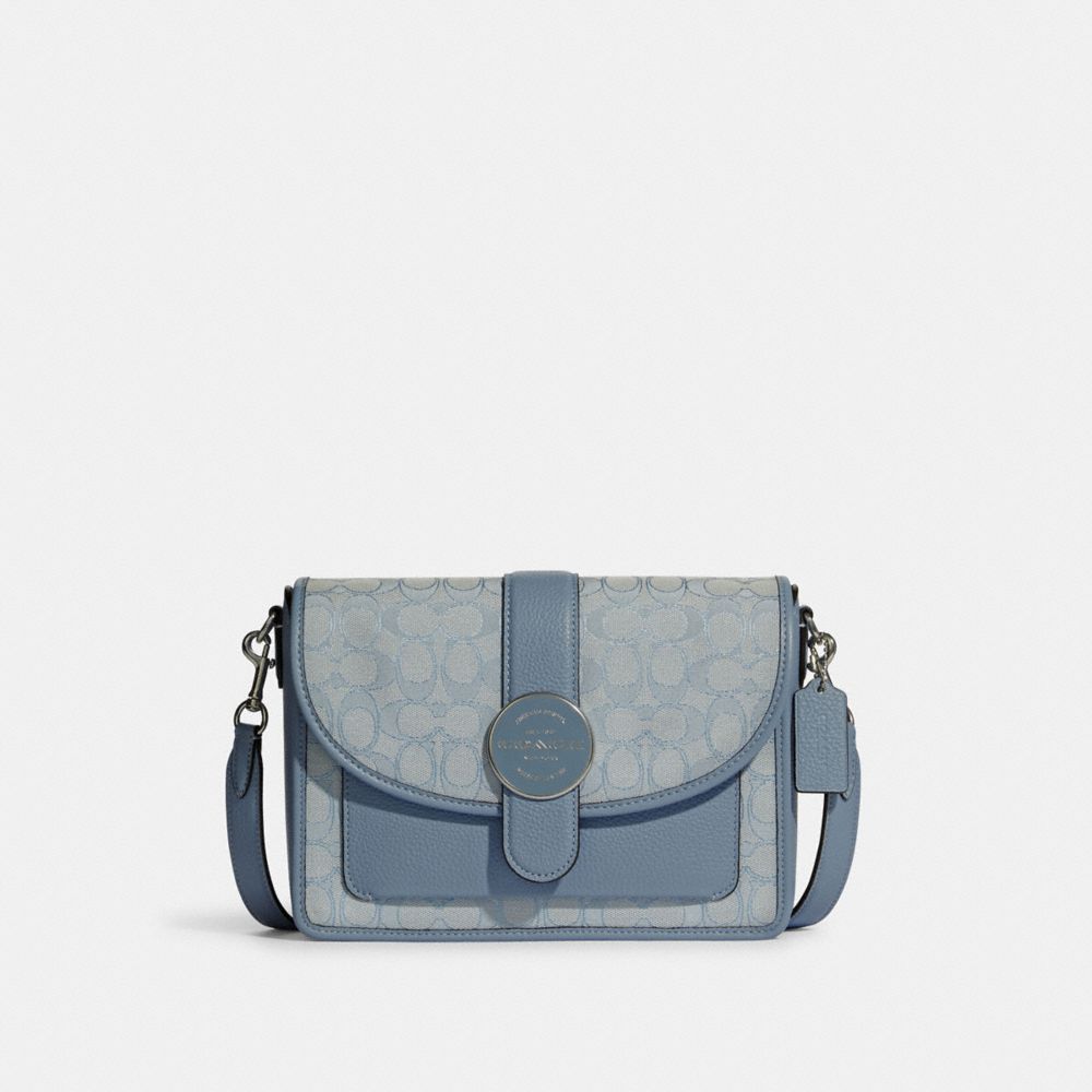 Lonnie Crossbody In Signature Jacquard - C8307 - SILVER/MARBLE BLUE
