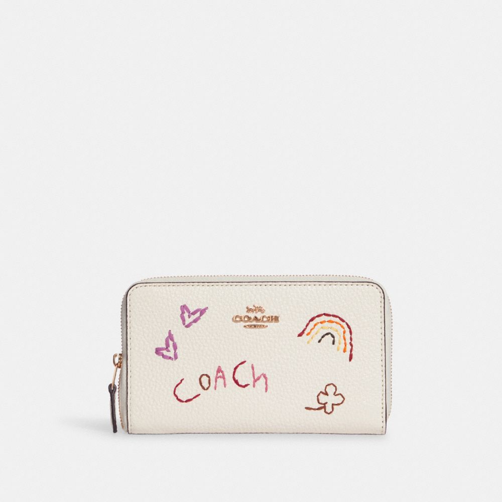 COACH Medium Id Zip Wallet With Diary Embroidery - GOLD/CHALK MULTI - C8309