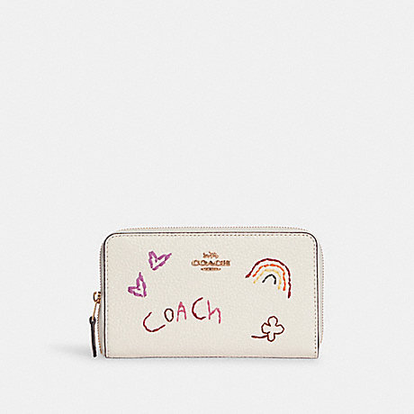 COACH C8309 Medium Id Zip Wallet With Diary Embroidery GOLD/CHALK-MULTI