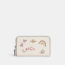 COACH C8309 Medium Id Zip Wallet With Diary Embroidery GOLD/CHALK MULTI
