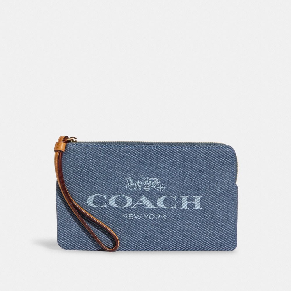 COACH C8311 Large Corner Zip Wristlet With Coach Gold/Denim