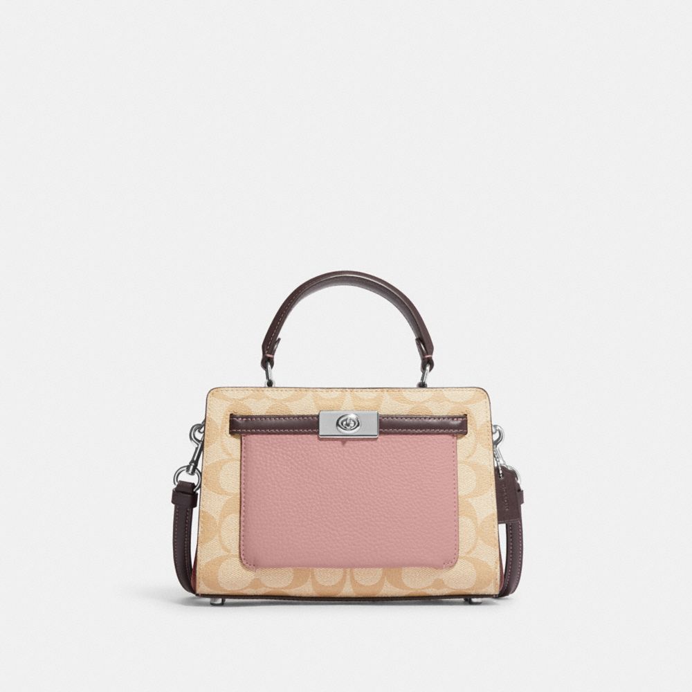 COACH C8318 Mini Lane Top Handle In Colorblock Signature Canvas Silver/Lt Khaki/Lt Pink Multi